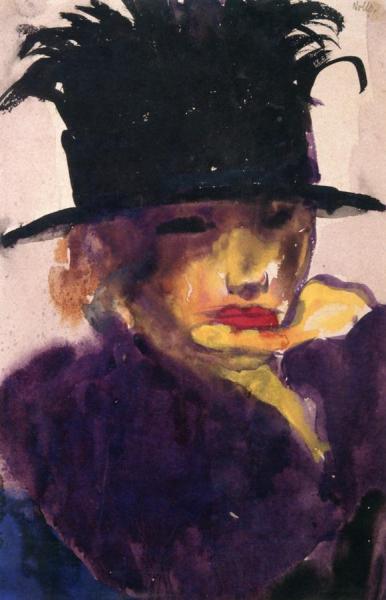 Lady With Black Hat by Emil Nolde