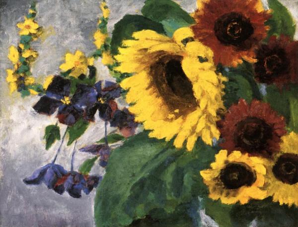 Large Sunflower And Clematis by Emil Nolde
