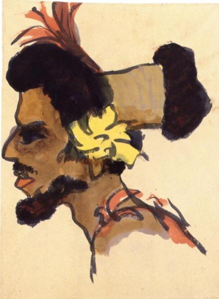 Man's Head With Adorned Hair, In Profile Facing Left by Emil Nolde