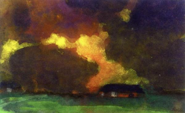 Marsh Landscape And Farm Under A High Sky, Seebüll by Emil Nolde