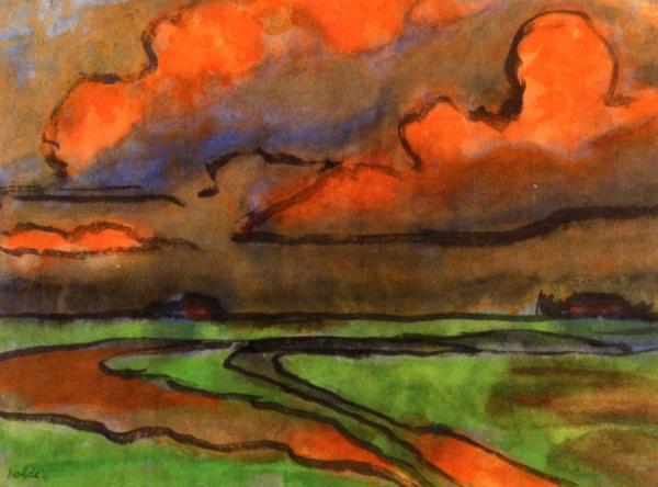 Marsh Landscape Under Red Clouds, Utenwarf by Emil Nolde