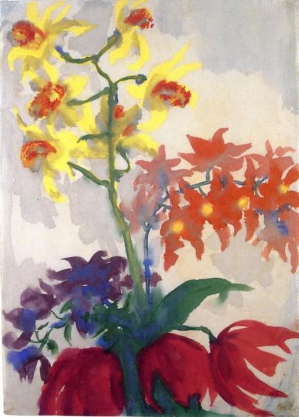 Orchids And Three Red Tulips by Emil Nolde Oil Painting Reproductions