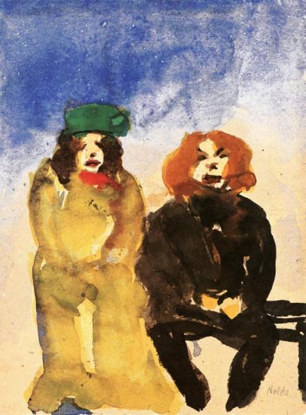 People Waiting, Theater Scene by Emil Nolde
