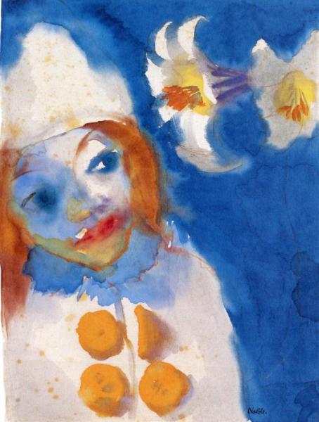 Pierrot And White Lilies by Emil Nolde