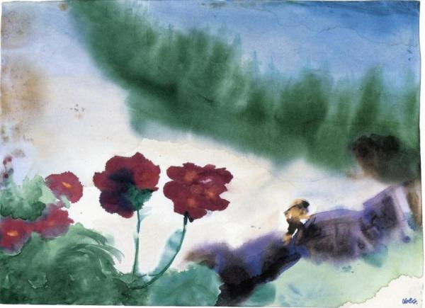 Poppy Before Mountain Landscape by Emil Nolde
