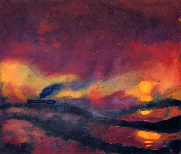 Red Sea With Setting Sun And Steamship by Emil Nolde