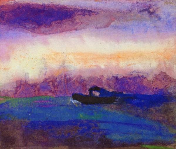 Sea With Violet-blue Clouds And Steamer by Emil Nolde