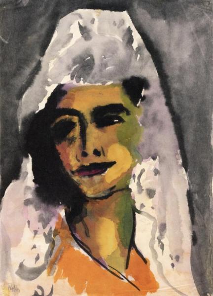 Spanish Woman Wearing A Grey And White Costume by Emil Nolde Oil Painting Reproductions