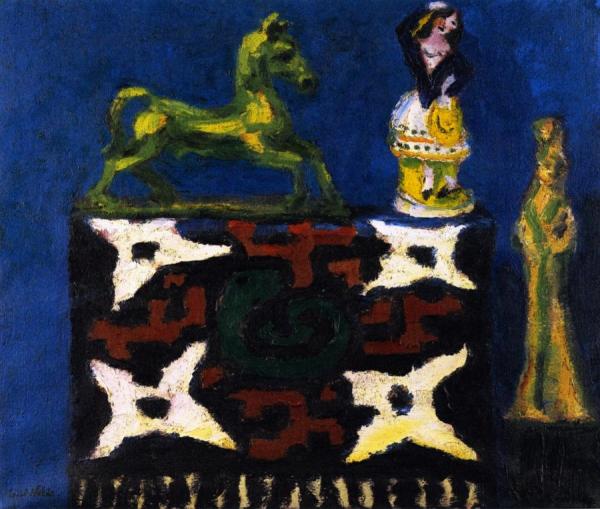 Still Life (brass Horse, Cushion-cover, Etc) by Emil Nolde