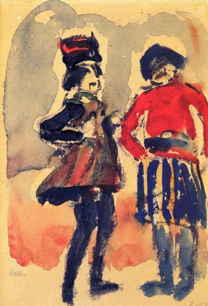 Two Costumed Figures by Emil Nolde