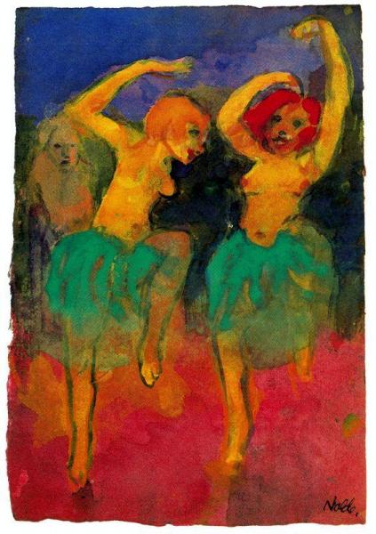 Two Dancers, Redhead And Blonde by Emil Nolde