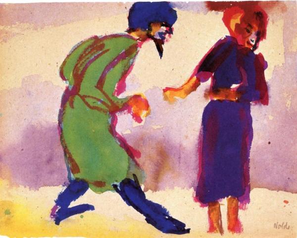 Two Figures, Green And Purple by Emil Nolde