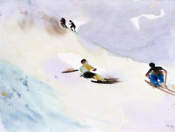 Two Skiers On The Slope by Emil Nolde