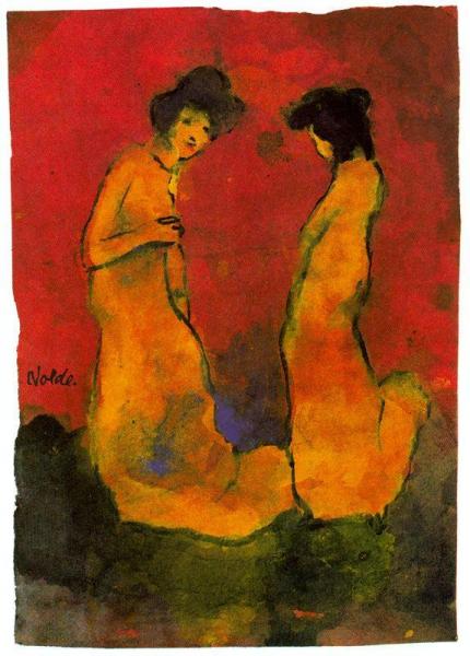 Two Women In Long Gowns by Emil Nolde