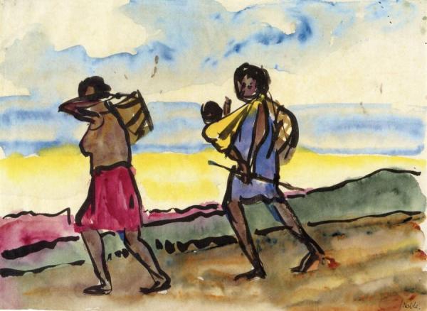 Two Women, Red And Blue by Emil Nolde