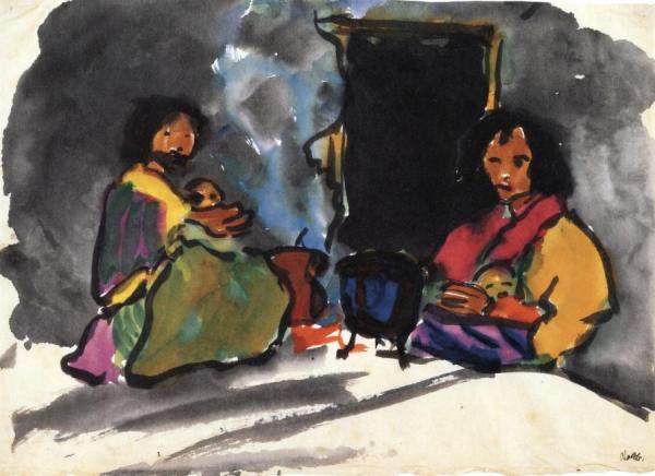 Two Women With Children by Emil Nolde