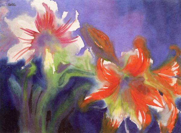 White And Red Amaryllis by Emil Nolde