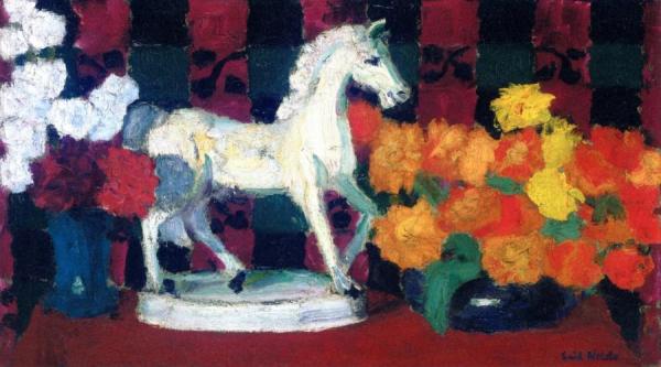 White Horse And Flowers by Emil Nolde
