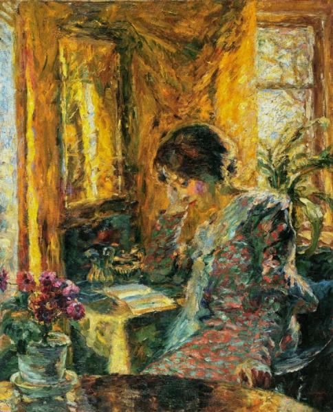 Woman Reading In A Room With A Mirror by Emil Nolde