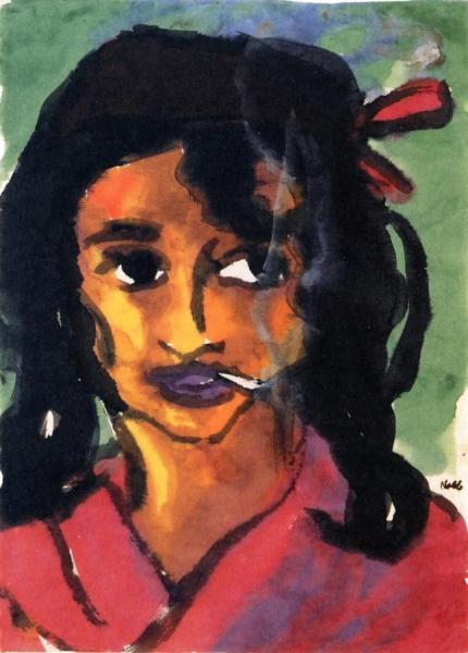 Woman With Cagarette by Emil Nolde