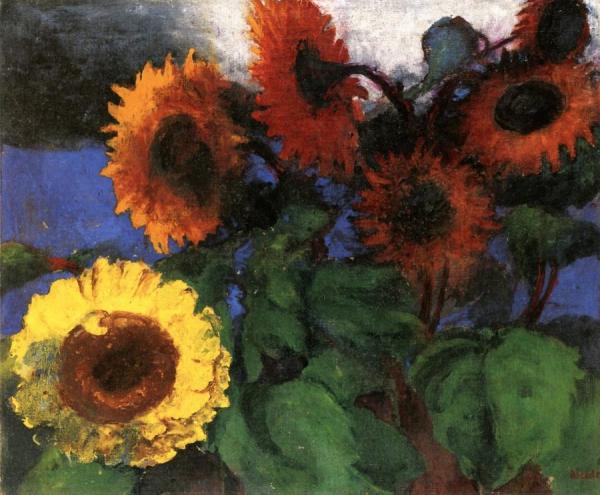 Yellow And Brown-red Sunflowers by Emil Nolde
