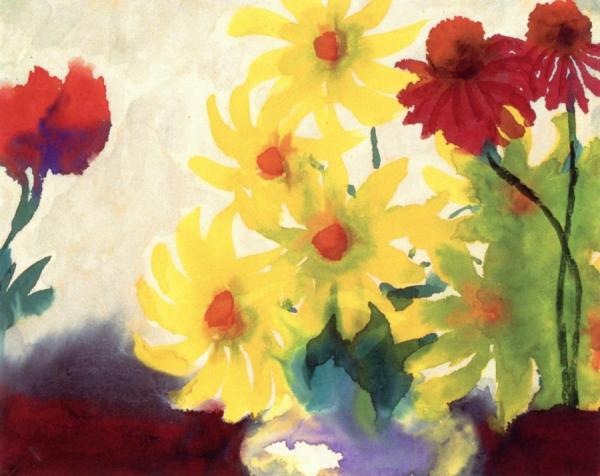 Yellow And Violet Dahlia Blossoms by Emil Nolde