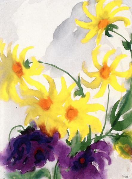 Yellow And Violet Dahlias by Emil Nolde