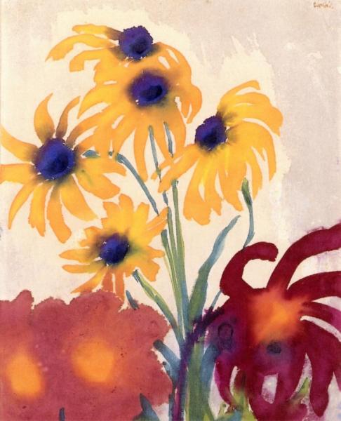 Yellow Rudbeckia And Dahlias by Emil Nolde