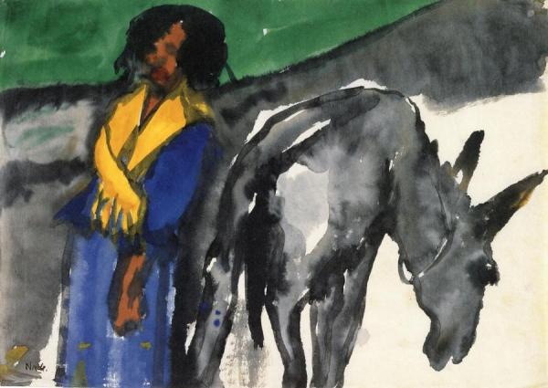 Young Girl And Donkey by Emil Nolde