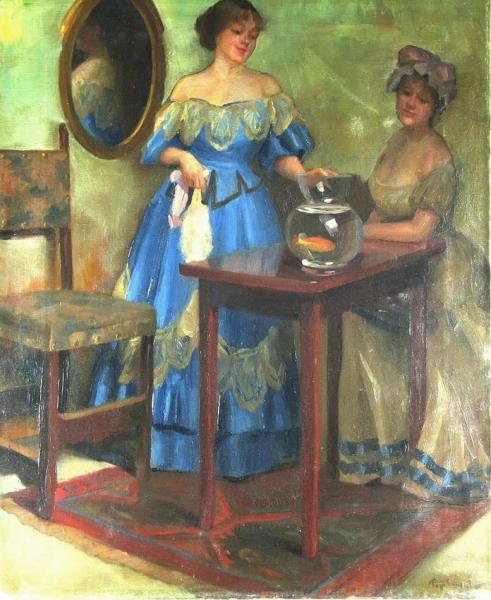 A Lady Admiring Her Goldfish by Emil Pap