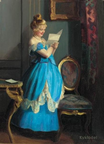 A Lady In An Interior Reading A Letter by Emil Pap