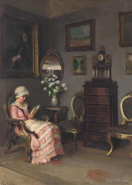 A Lady Reading In An Interior by Emil Pap