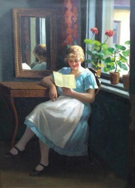 Girl Reading A Letter by Emil Pap