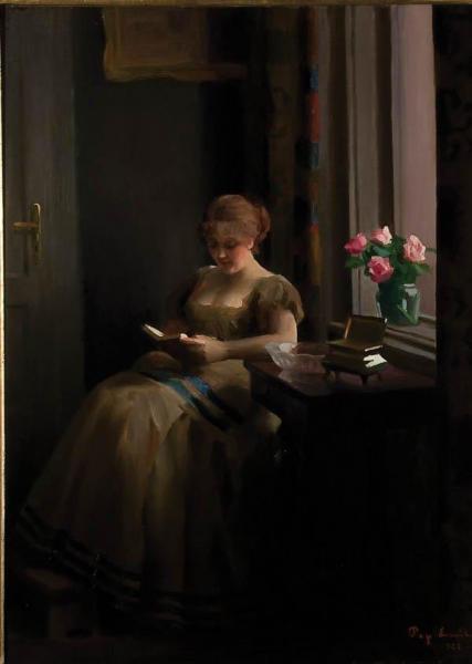Interior Scene With Woman Reading Near Window by Emil Pap