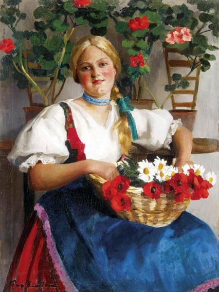 Portrait Of A Young Woman With Flowers by Emil Pap