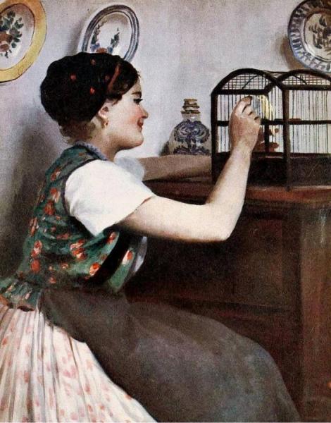 Young Woman With A Bird by Emil Pap