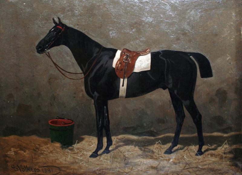 A Saddled Racehorse In A Stable, 1891 by Emil Volkers