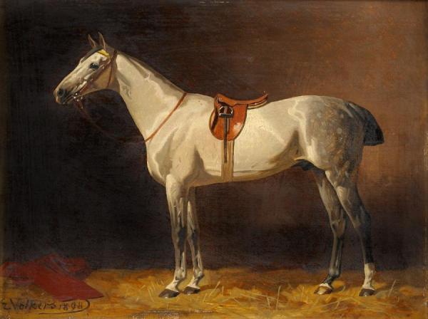 Horse In The Stable by Emil Volkers Oil Painting Reproductions