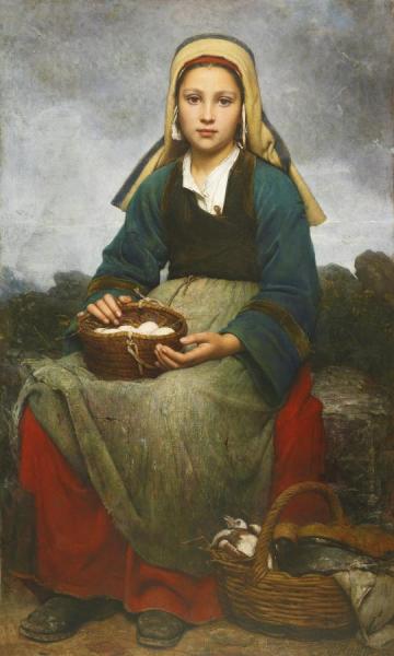 A Young Girl Holding A Basket Of Eggs by Emile Auguste Hublin
