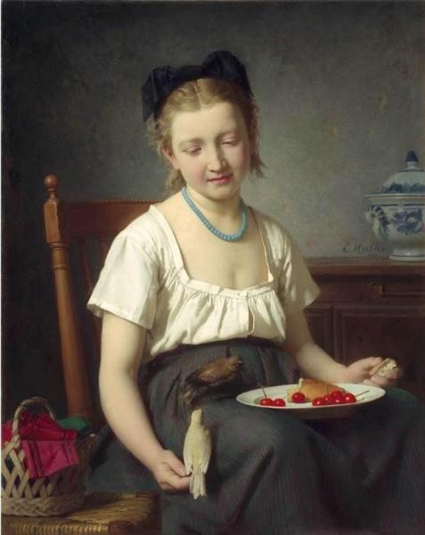 Treats For The Birds by Emile Auguste Hublin