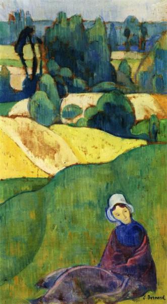 Woman Sitting In A Field: Brittany by Emile Bernard