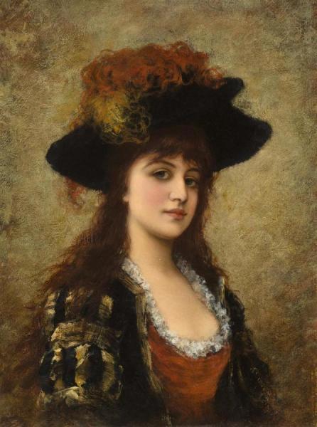 A Young Beauty With Feathered Hat by Emile Eisman-semenowsky Oil Painting Reproductions