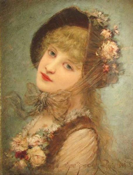 Beautiful Girl In Rose Hat by Emile Eisman-semenowsky