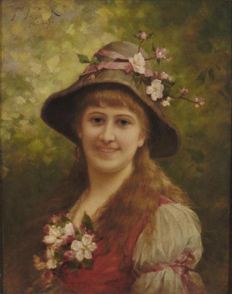 Portrait Of A Young Woman, Decorated With Apple Blossoms by Emile Eisman-semenowsky Oil Painting Reproductions