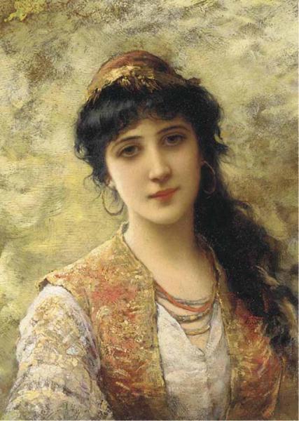 Young Beauty In An Embroidered Vest by Emile Eisman-semenowsky
