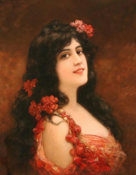 Emile Eisman-semenowsky Young Girl With Flowers In Her Hair