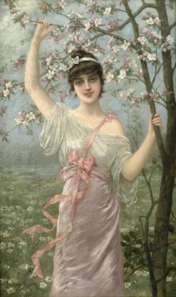 Young Woman With Cherry Blossoms by Emile Eisman-semenowsky Oil Painting Reproductions