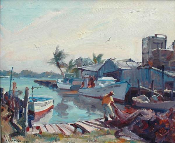 Mending The Nets by Emile Gruppe Oil Painting Reproductions