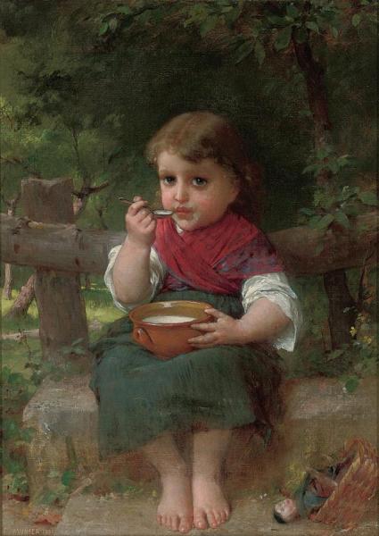 A Bowl Of Milk by Émile Munier