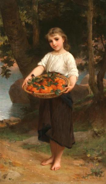 Girl With Basket Of Oranges by Émile Munier